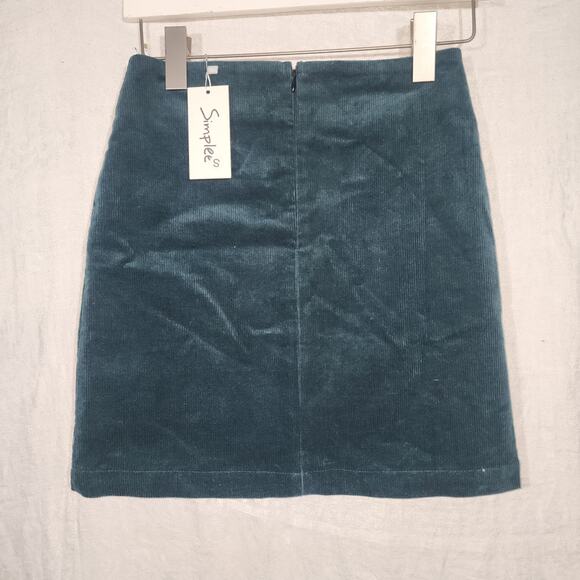 SIMPLEE sz S Boho Floral Embroidered Corduroy Skirt Size Small Teal high waist - Picture 3 of 6